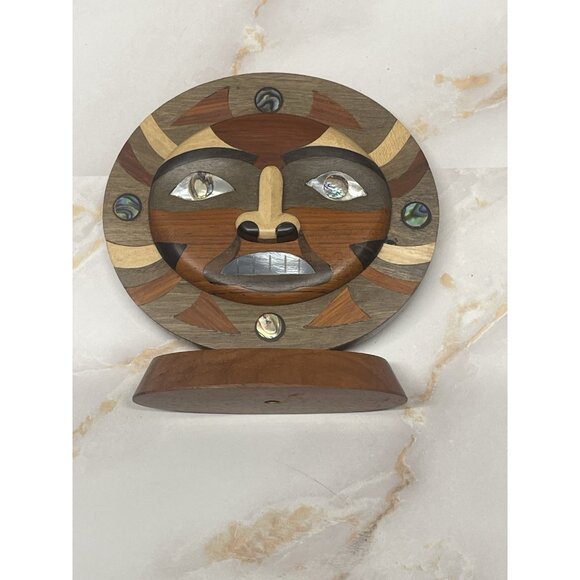 Wooden Inlay Sun Face figurine - Picture 6 of 10